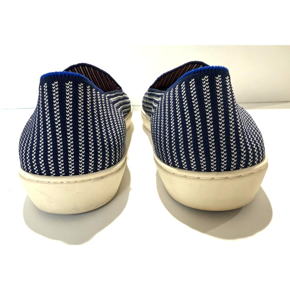 Rothy’s Original Slip On Sneakers Size 9.5 Blue Riviera Pinstripe Washable Shoes - Picture 3 of 8